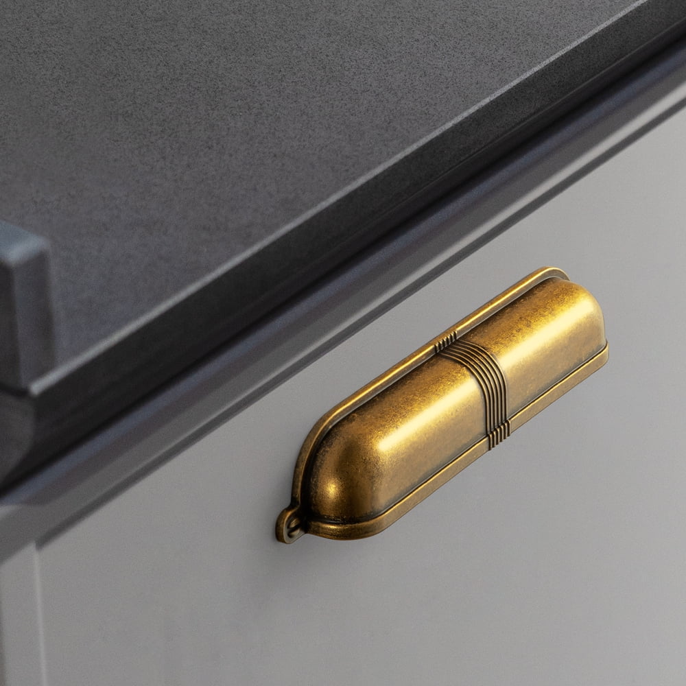 Goo-Ki 12 Pack 5''(128 MM) Hole Centers Antique Brass Cabinet Handles, Luxury Zinc Alloy Cabinet Cup Pulls for Dresser,Drawer,and Cupboard