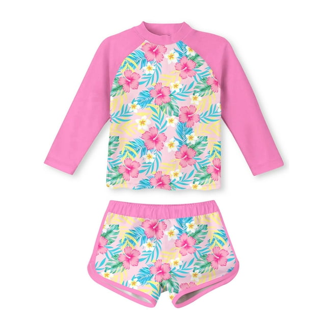 Traje de baño para niñas Rash Guard Vogseek, estilo hawaiano 4T, rosa