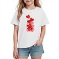thumbnail image 2 of Kids' Cute Heart Print T-Shirt, White Short Sleeve Cotton Top for Girls | Valentine's Day Casual Tee | Sizes 110 120 130 140 150,Size 5 T, 2 of 9