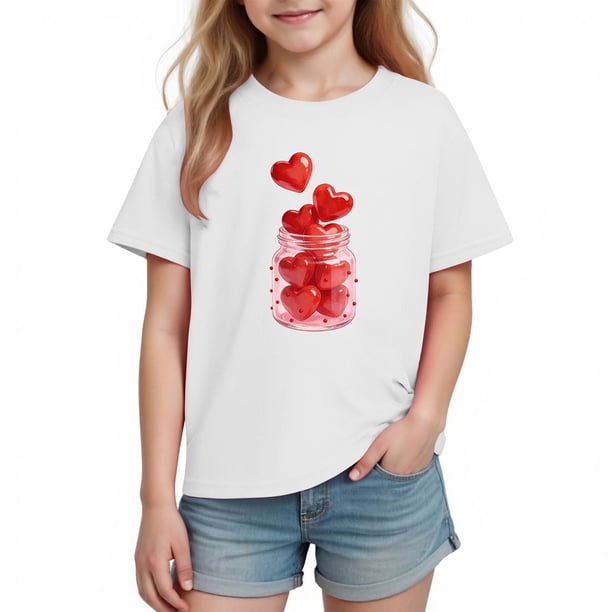 Blusas y camisas de manga corta con cuello redondo para niños y niñas, camisetas gráficas de manga corta, blusas con estampados bonitos para la temporada escolar.
