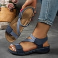 thumbnail image 3 of Rokment Orthopedic Walking Sandals for Women 2026 Summer Fashion Casual Comfortable Leather Open Toe Platform Wedge Low Heel Strappy Non Slip Work Sandals Blue Size 10.5, 3 of 7
