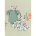 thumbnail image 2 of Suealasg Infant Newborn Girls 3Pcs Summer Outfit Short Sleeve Ribbed Rompers Floral Suspender Skirts Headband 3M 6M 12M 18M 24M Baby Girl Clothes Set, 2 of 9