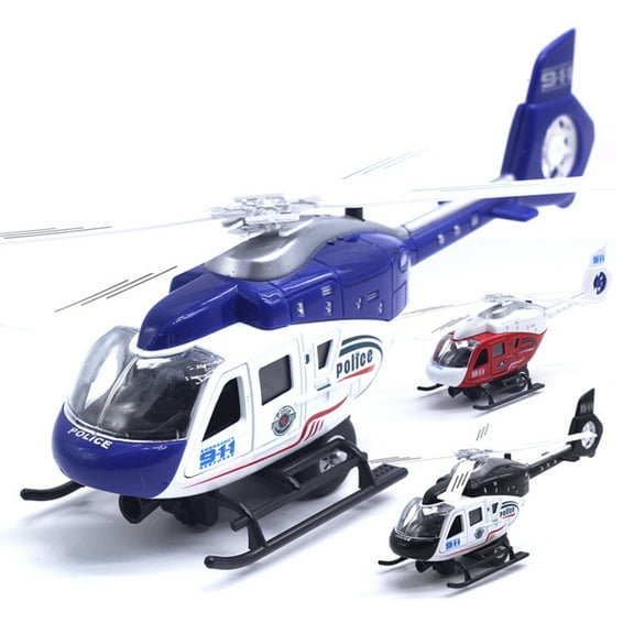 Police Helicopter Plane - Realistic Police Helicopter Plane Pull Back LED Music Model Kids Toy Collection