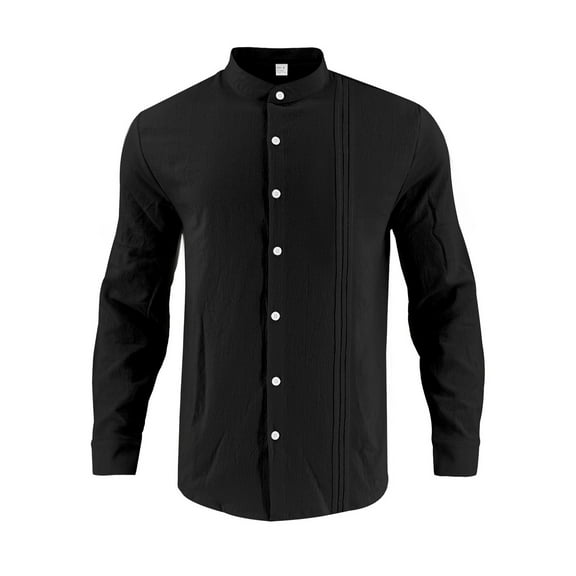 Xzbqbs Men's Henley Shirts Cotton Linen Long Sleeve Button Down Shirt Casual Stylis Lightweight V Neck Solid Color Shirts for Men