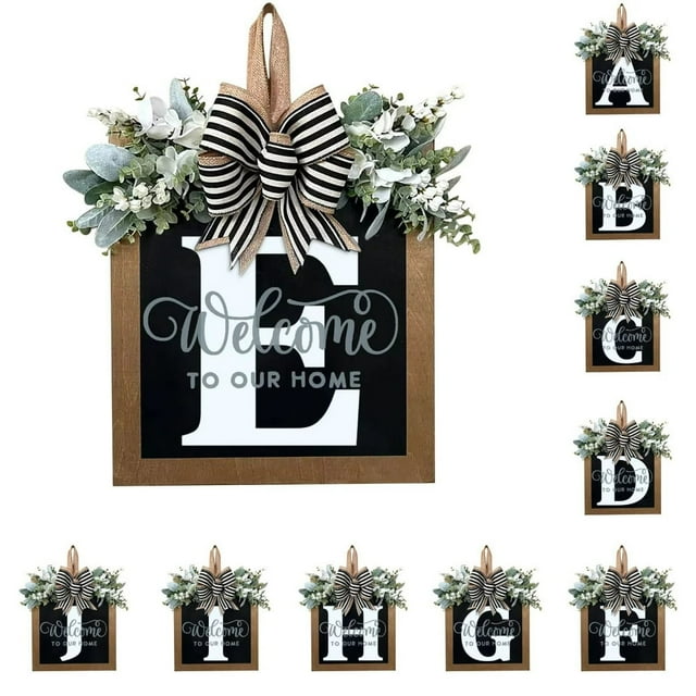 Front Door Decorations Alphabet Wreath Sign Outdoor Hanging Decoration 11.8”*11.8”