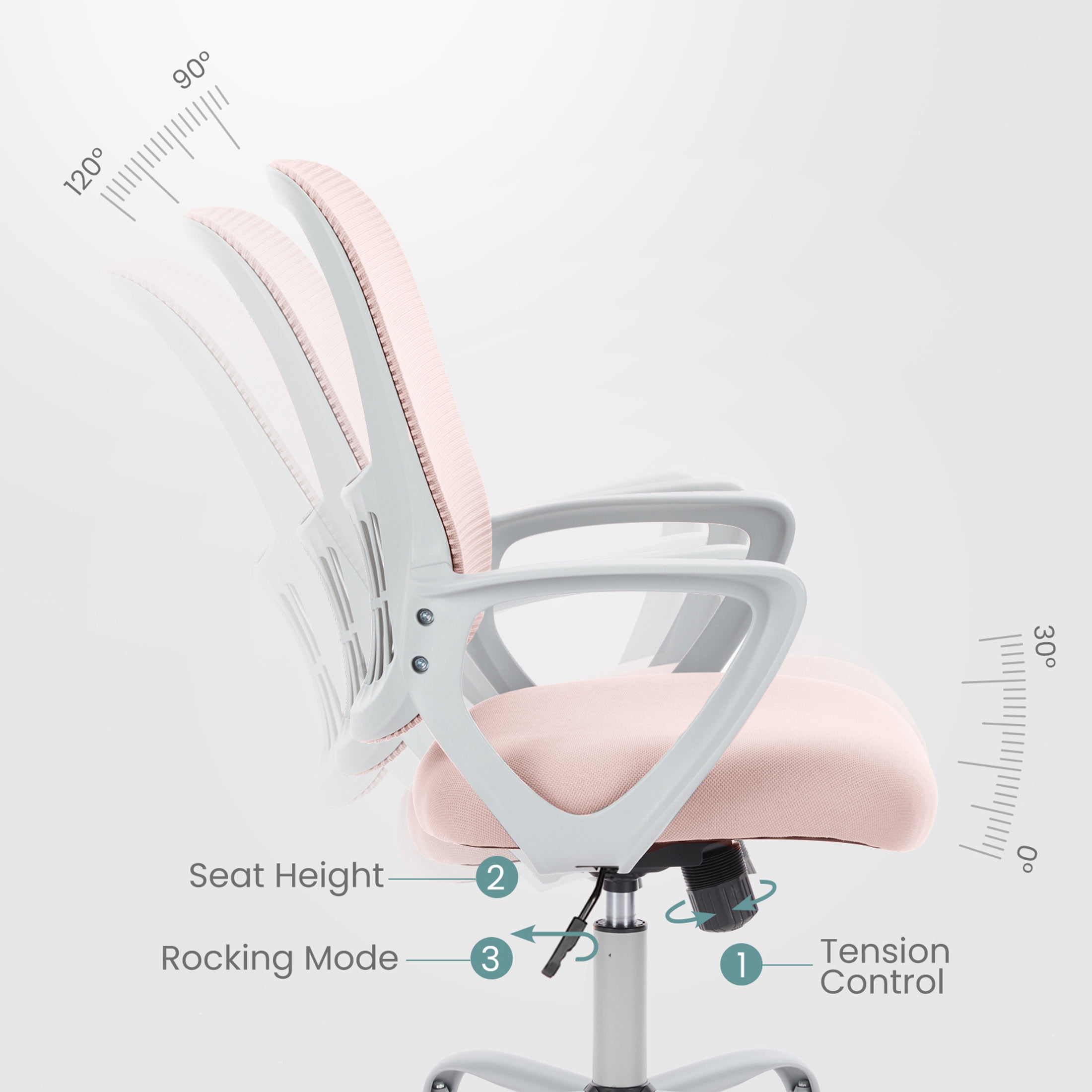 CONCETTA Ergonomic Home Office Desk Chair, Mid-Back Mesh Swivel Chairs with Wheels for Adults, Pink