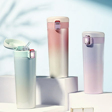 

304 Stainless Steel Vacuum Bottle with Straw and Pop Lid Gradient Water Bottle Winter Supply for