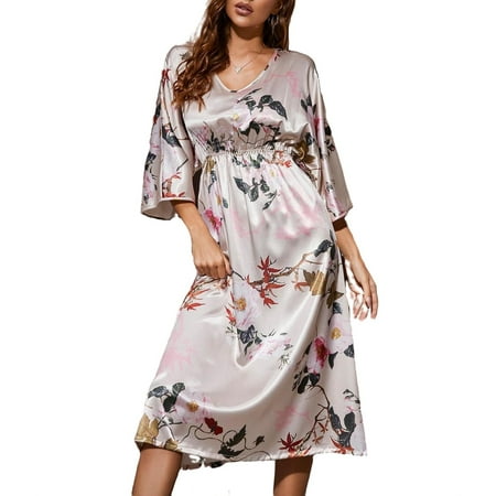 

Elegant Floral Print V neck Sleepshirts 3/4 Sleeve Women s Nightgowns (Women s)
