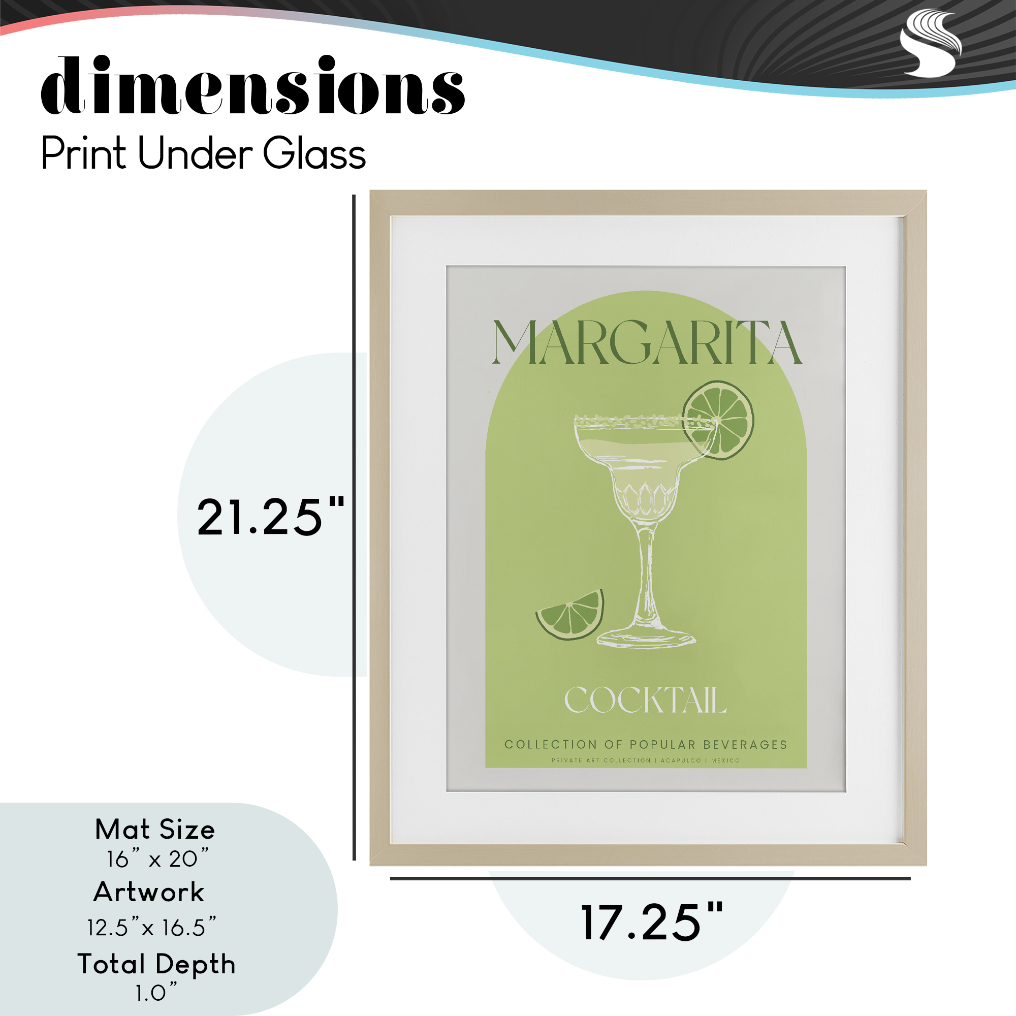 Stylish Retro Margarita Birch Framed Print Under Glass, design by Lil' Rue