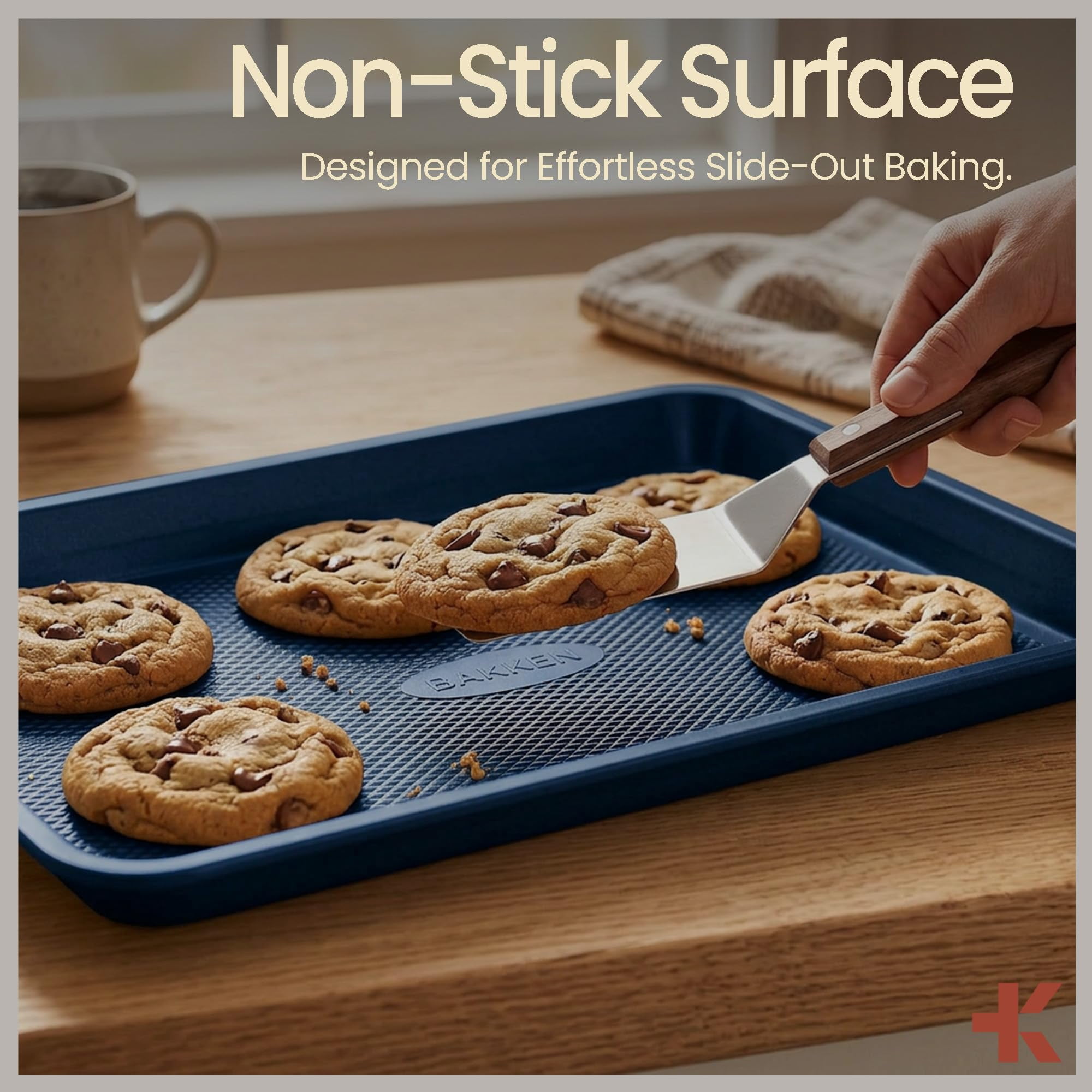 BAKKEN Baking Pans - Nonstick Blue Coating, 13.58’’ × 9.65’’ Commercial Grade Carbon Steel Cookie Sheet, Diamond Texture Bottom, Oven Safe 450°F