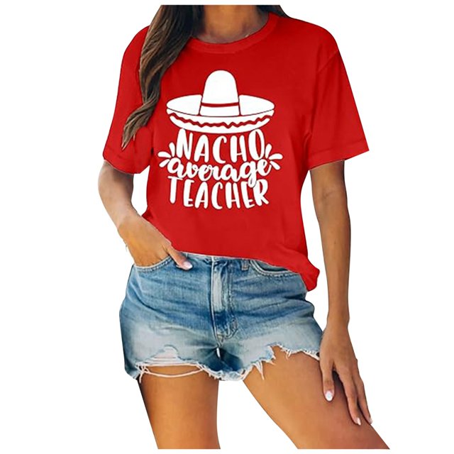 T-shirts pour Femmes Col Rond Manches Courtes T-Shirt Été Carnaval Mexicain Chemises de Vacances Femmes Rouge m