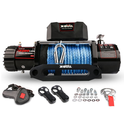 Synthetic Rope with Both Wireless Handheld Remote and Corded Control 3500 LBS Nylon Rope Winch Load Capacity Electric Winch Kit Waterproof IP67 Winch with Hawse Fairlead 