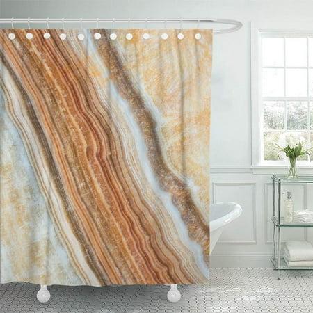PKNMT Brown Granite Marble Stone Calcite Beige Natural Smooth Wall Architecture Black Shower Curtain Bath Curtain 66x72