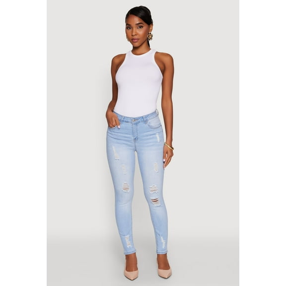 Womens WAX Distressed Frayed Skinny Jeans