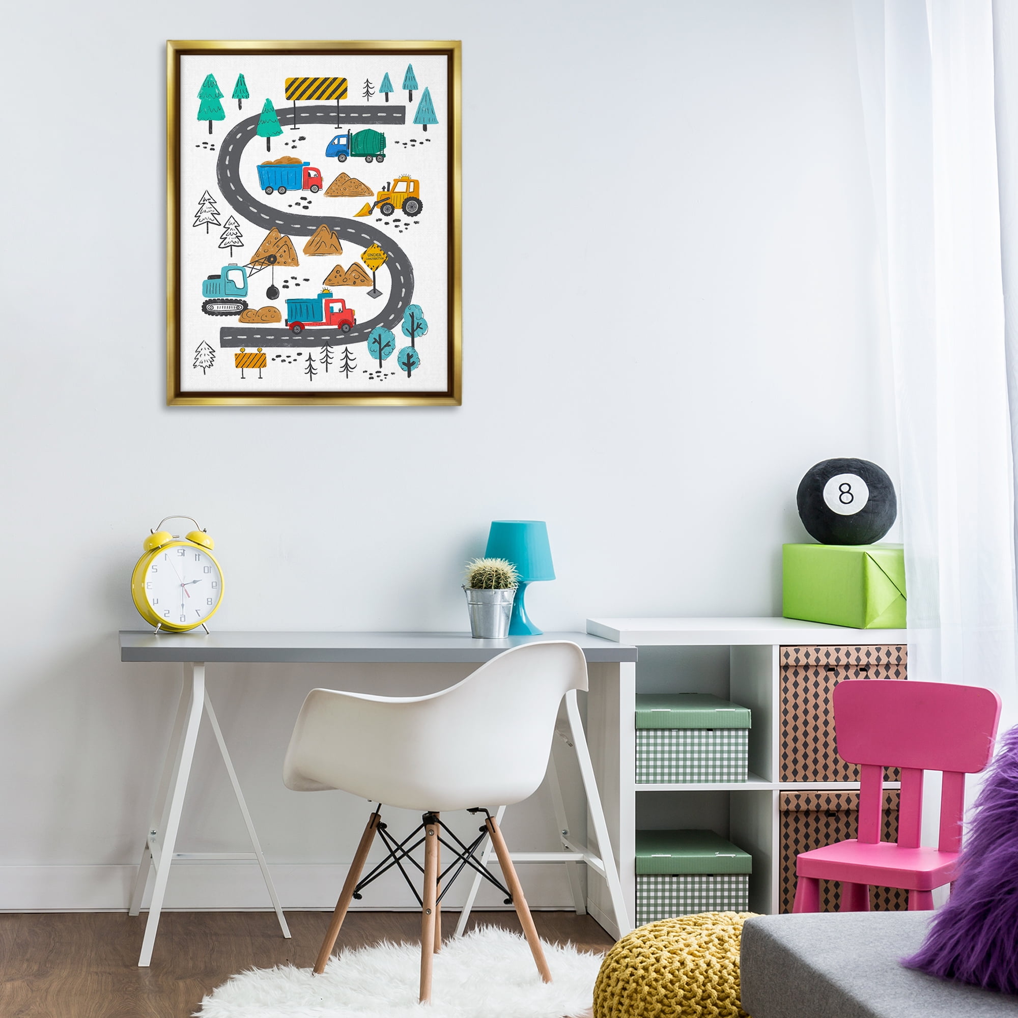 Stupell Industries Construction Vehicles Road Transportation Painting Gold Floater Framed Art Print Wall Art, 25 x 31