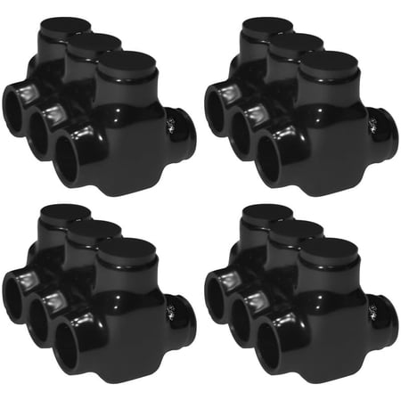 OHLECTRIC 4 Pack - Dual Side Entry - 3 Port - 3/0-6 AWG - Black Insulated Connector - 7/32 Hex Screw - Pre-Filled with Oxide Inhibitor - Rubber/Vinyl Coating, 6061-T6 Aluminum CU9AL