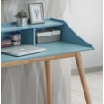 thumbnail image 3 of Mid-Century Modern Rubber Wood Writing Desk with Hutch, Blue (Malaysian), 3 of 5