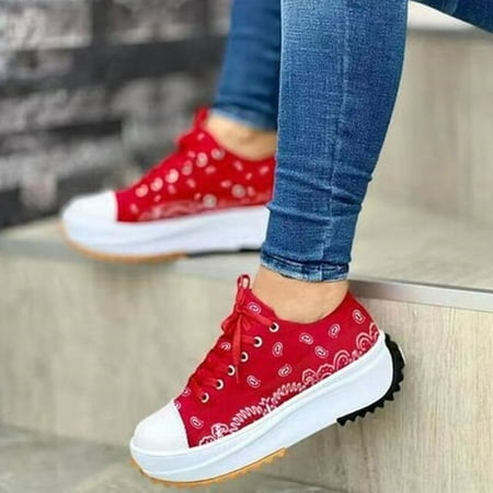 

New Women Sneakers Platform Shoes Woman Casual Sneakers Female Casual Sport Shoe Ladies Canvas Shoes White Sneakers Red