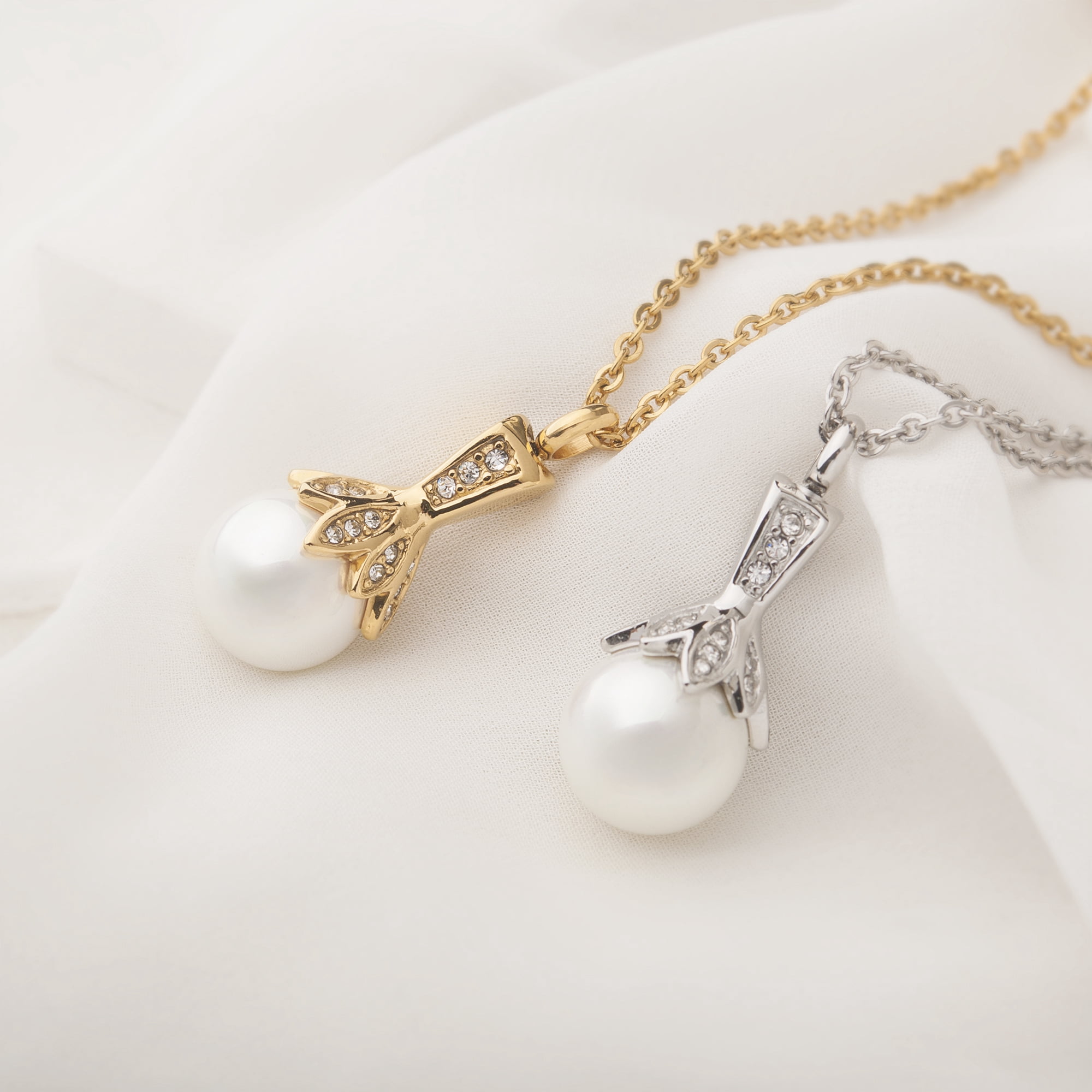 Anavia Pearl Urn Cremation Necklace, Stainless Steel Pendant, Locket Holder Ashes for Pet Human, Keepsake Memorial Jewelry for Women - [Gold Necklace, Cable Chain]