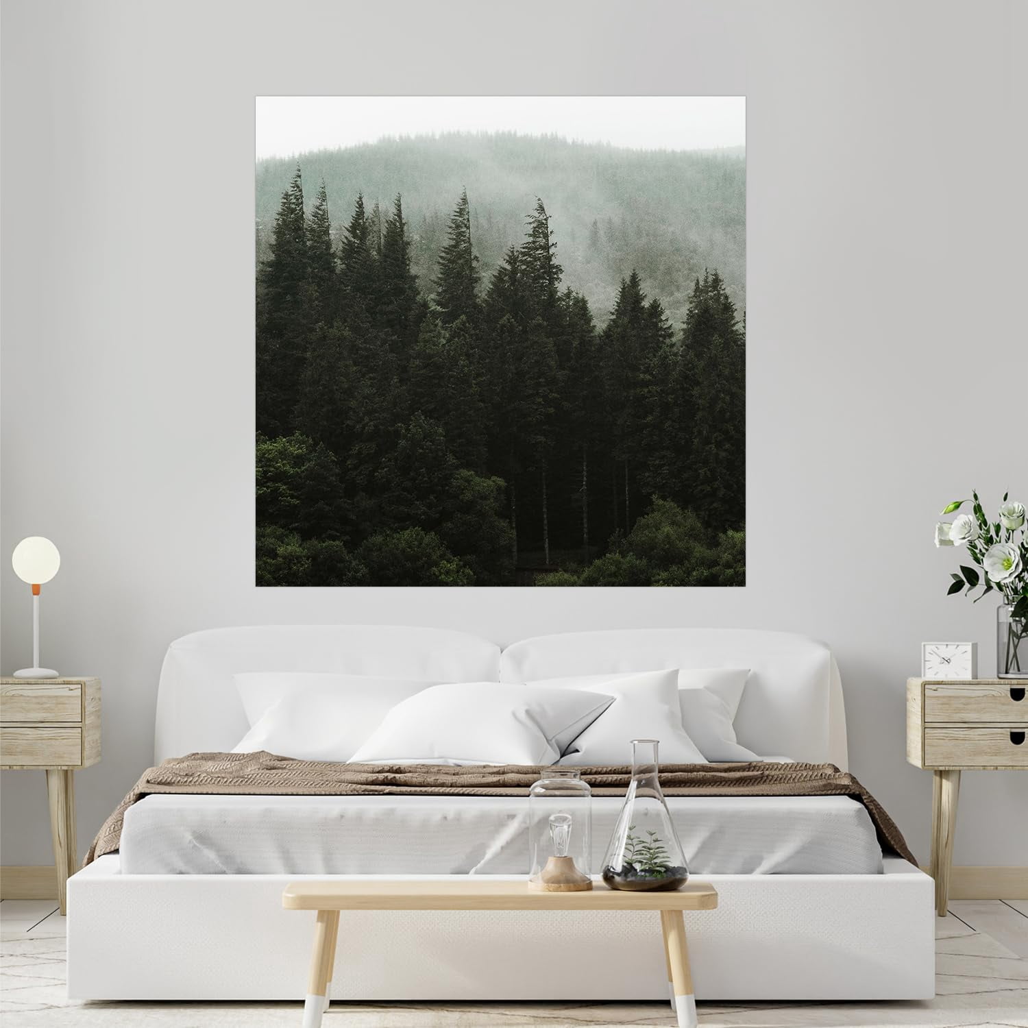 Idea4wall 2pcs Woodland Forest Fir Trees Nursery Decor Stick Wallpaper Removable Wall Murals Large Wall Stickers for Home Decoration, 48"x48"