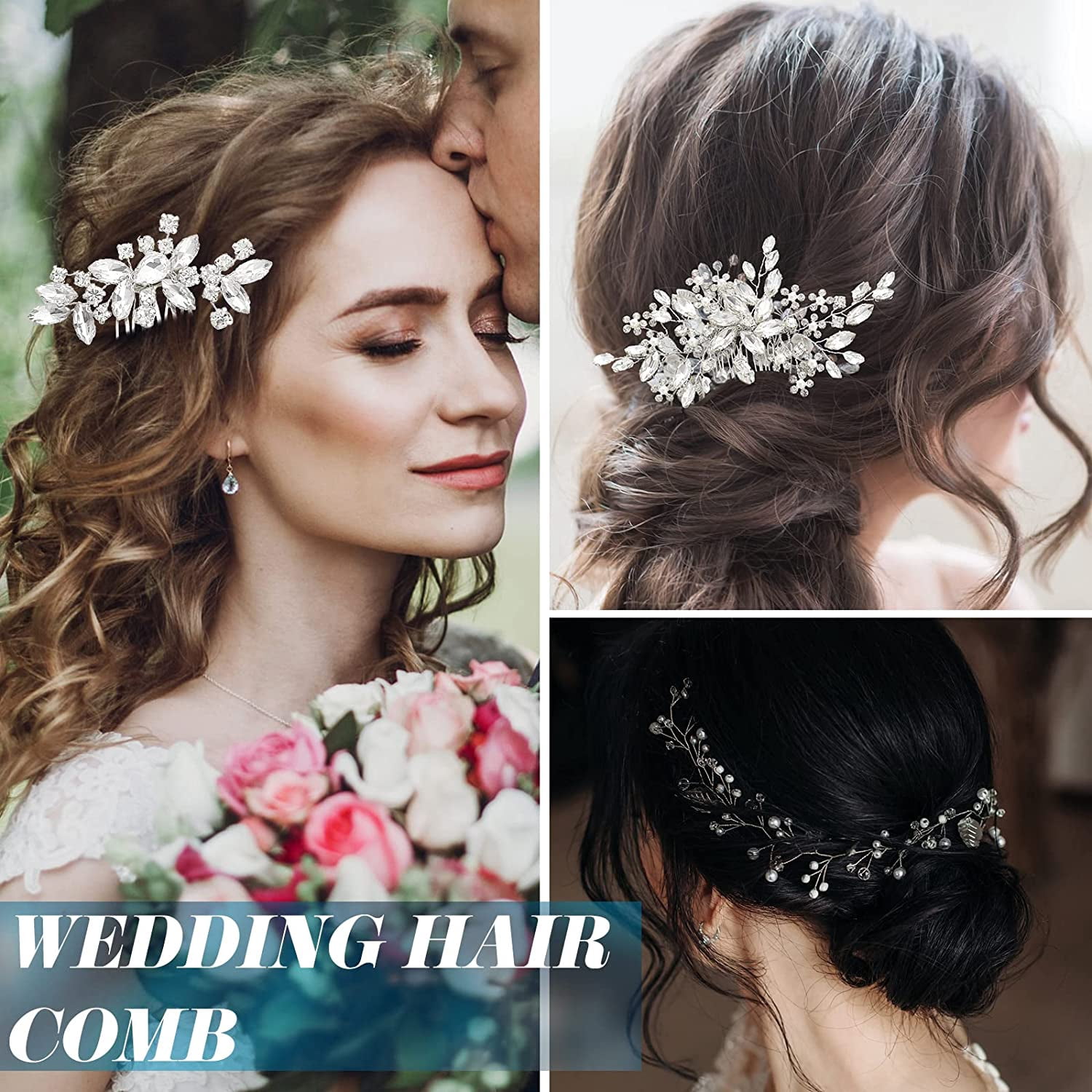 44 Pieces Wedding Hair Comb Faux Pearl Crystal Bride Hair Accessories Hair Side Comb Clips U-shaped Flower Rhinestone Pearl Hair Clips for Bride Bridesmaid (Fresh Style)