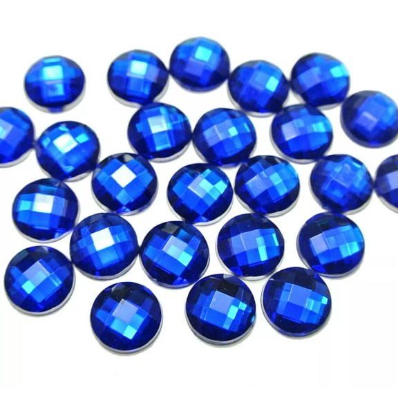EOEMY 250 Royal Blue Crystal Acrylic Flatback Faceted Round Rhinestone Glue On Gem 8mm