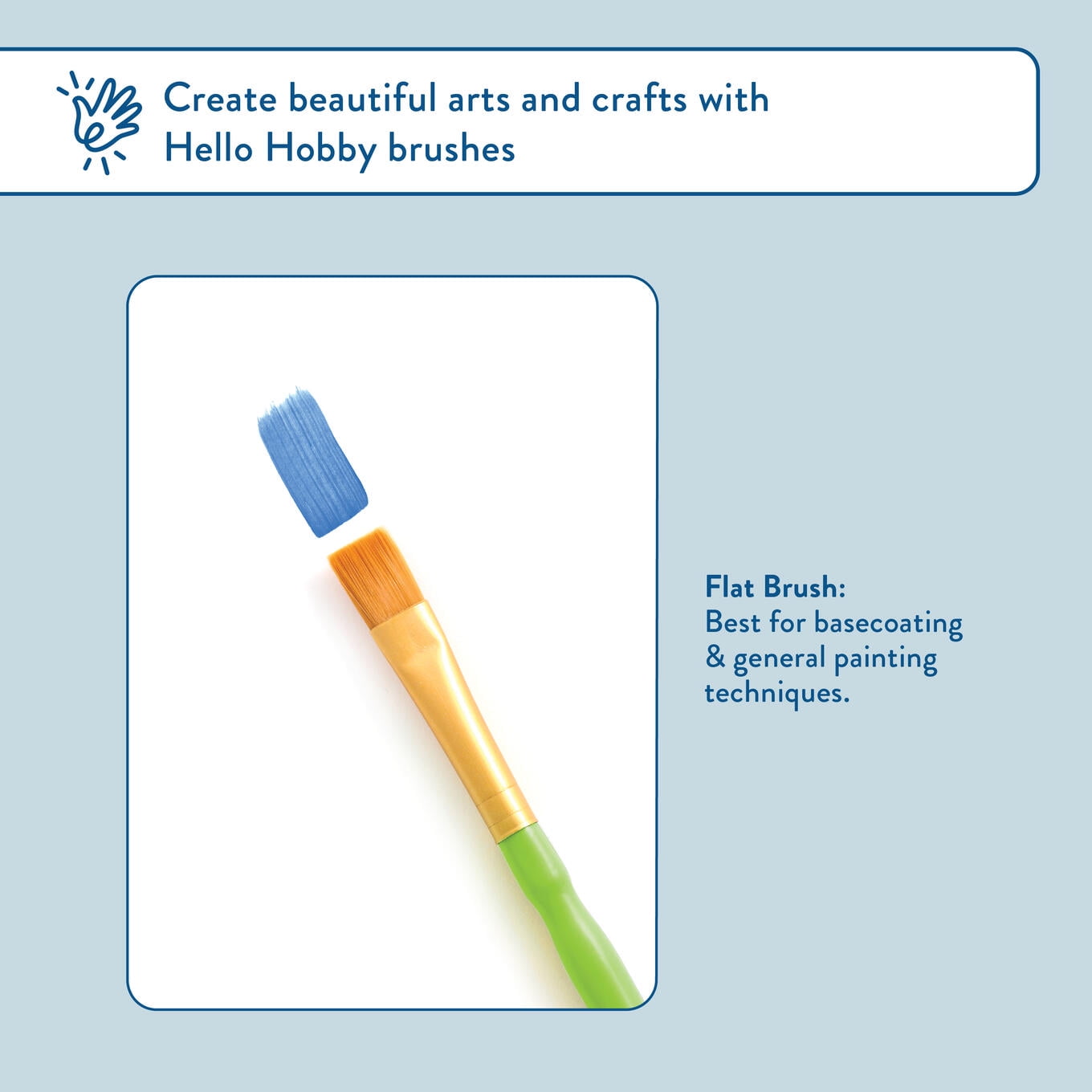 Hello Hobby 3 Piece Flat Synthetic Paint Brush Set with Comfort Grip