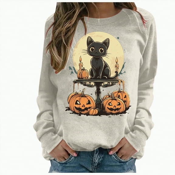 Futezty Halloween Sweatshirts for Women Plus Size Long Sleeve Cute Graphic Pullover Top 2025 Fall Fashion Shirt Clothes