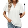 thumbnail image 4 of Mujeres sueltas casual manga corta cuello pico sólido casual blusa camiseta túnica tops OAVQHLG3B Store  lin121212, 4 of 5