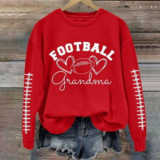 IMENGL T-Shirt à Col Rond à Manches Longues avec Lettrage « Grand-Maman » de Football, Rouge m, Taille M-3TG