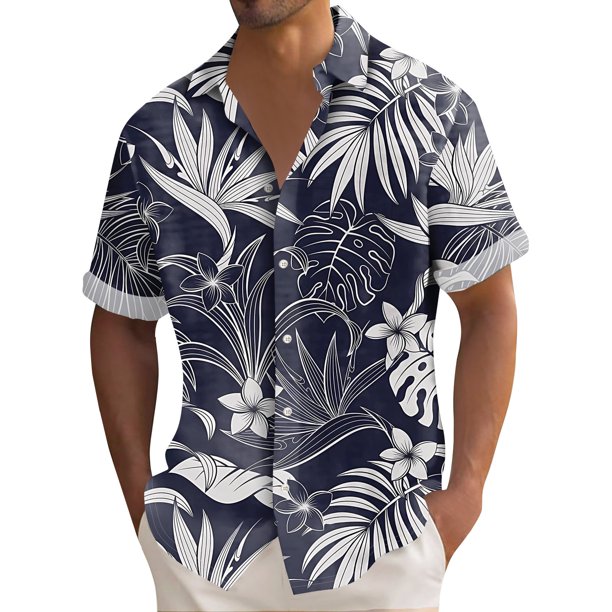 Hawaiian Shirt For Men, Men's Vintage Button Down Bowling Shirts Short Sleeve Summer Beach Shirt 2XL