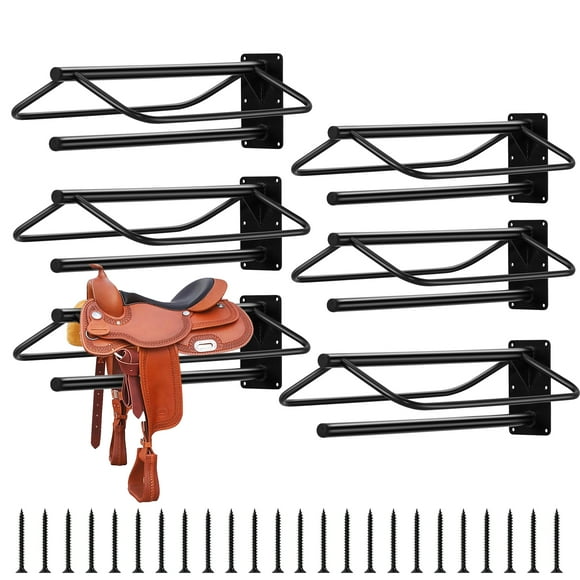 Yeshouse Soporte de pared para sillas de montar con barra de almohadilla, acero resistente, apto para sillas inglesas y occidentales, mantas y aperos, fácil de montar para establo o remolque