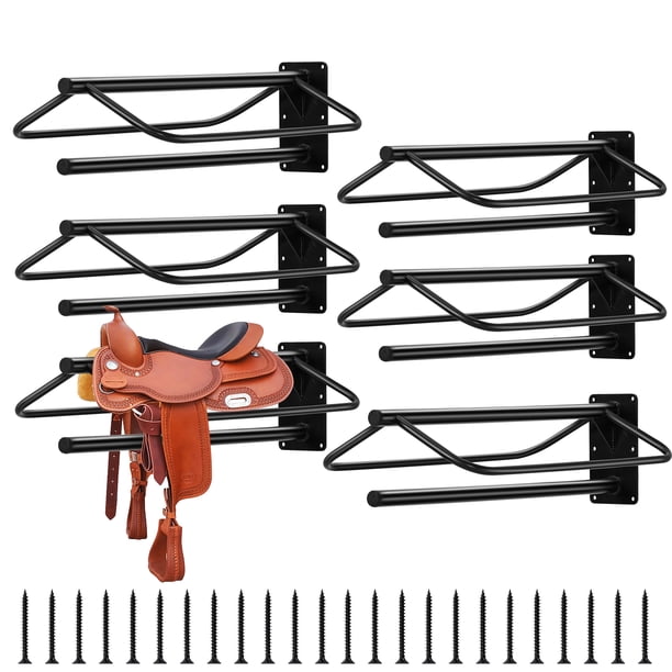 Yeshouse Soporte de pared para sillas de montar con barra de almohadilla, acero resistente, apto para sillas inglesas y occidentales, mantas y aperos, fácil de montar para establo o remolque