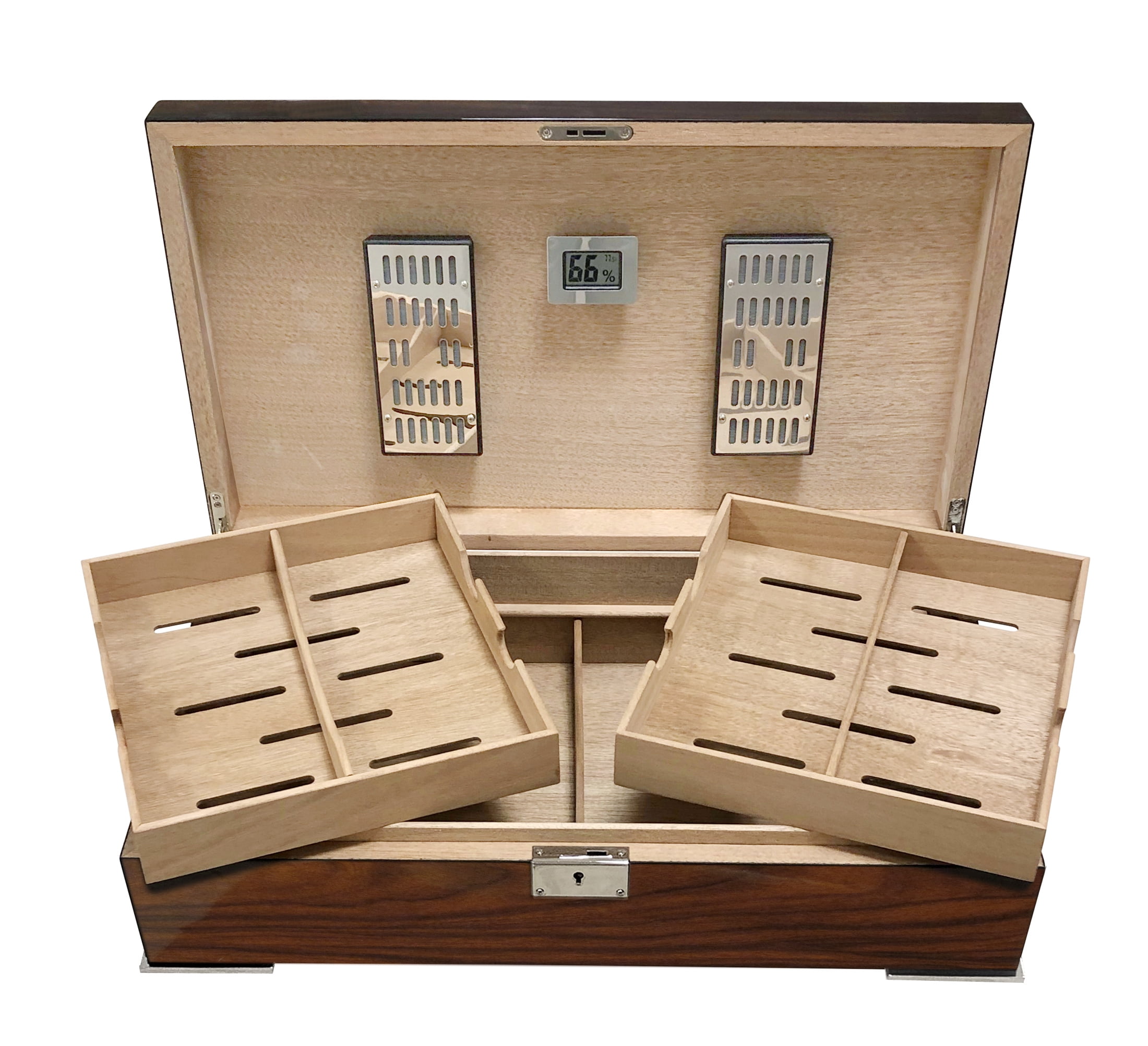 Salvador Dual Tray Desktop Cigar Humidor - High Gloss Brazilian Rosewood Finish - Capacity: 250