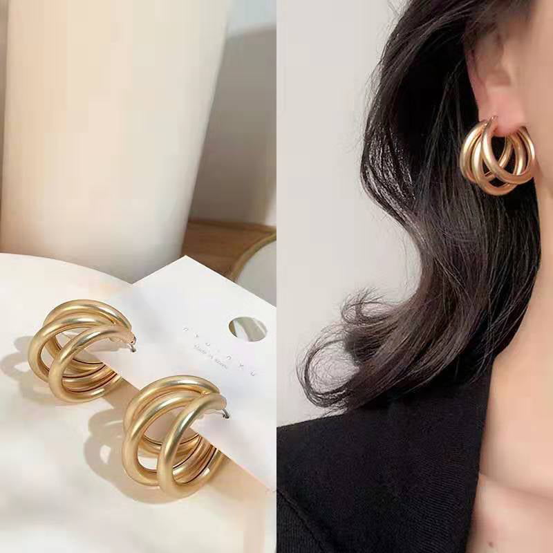 Vintage Women Gold Silver Plated Alloy Geometric Circle Ear Stud Glitter Earring