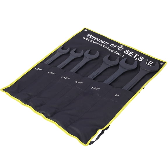Jumbo Combination Wrench Set extra large, SAE, 6-piece, 1-3/8'' to 2'',Black Oxide, with Pouch