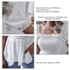 thumbnail image 5 of Top de mujer con cuello cuadrado, manga corta abombada, blusa informal con dobladillo con volantes, bata de poliéster para verano, blanco M, 5 of 6
