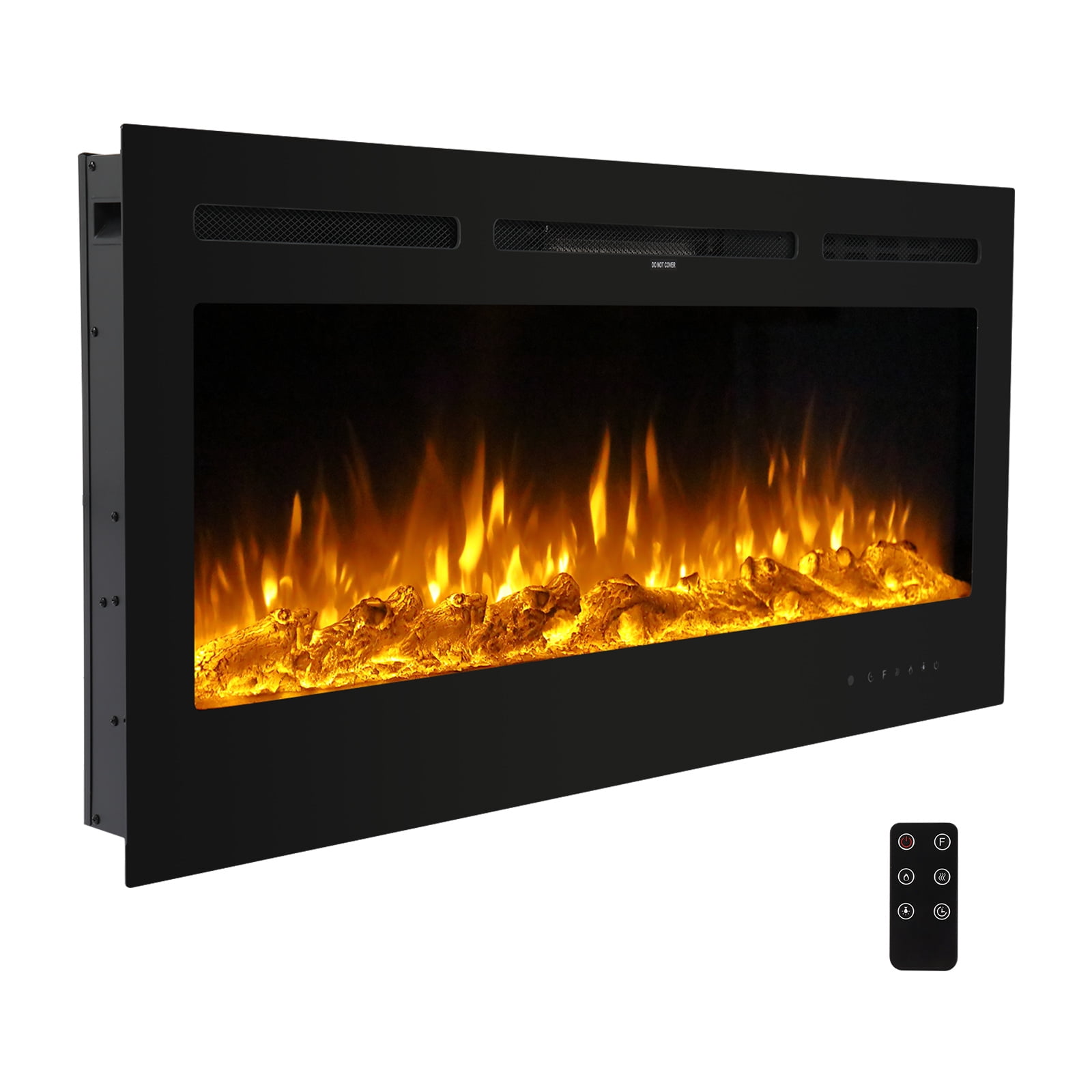 Kepooman1500W Sheet Metal Glass Recessed Electric Fireplace, 40in Wall Mounted Freestanding Portable Room Heater With Display, Fake Firewood, Crystal Stone, Remote Control Colorful, Black Kepooman1500W Sheet Metal Glass Recessed Electric Fireplace, 40in Wall Mounted Freestanding Portable Room Heater With Display, Fake Firewood, Crystal Stone, Remote Control Colorful, Black