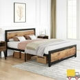 thumbnail image 3 of Metal Platform Bed Frame with Rustic Wood Headboard & Footboard, 14" Mattress Foundation, 700 lbs Weight Capacity, No Box Spring Needed, 3 of 7