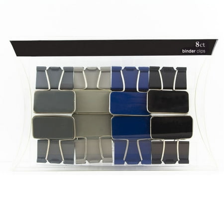 JAM Binder Clips, Black, Blue and Gray, 8/Pack, Medium, 32mm, Padded Clamps