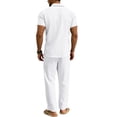 thumbnail image 4 of LNZGNM Mens 2 Pieces Cotton Linen Sets Short Sleeve Button Down Lightweight Shirts Loose Beach Pants Casual Walking Outfits with Pockets,White 2XL, 4 of 5