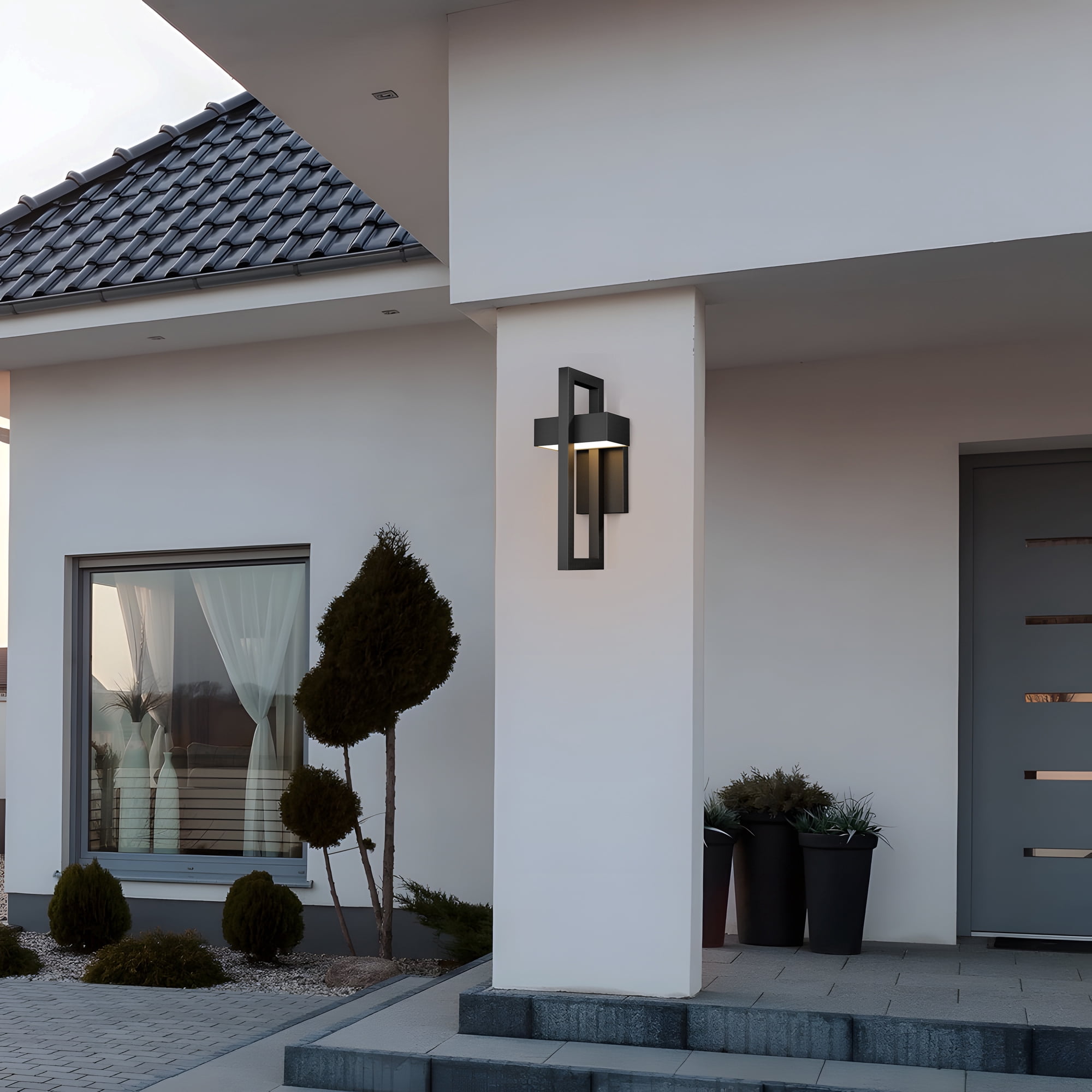 Outdoor Wall Lights Modern Exterior Lighting Fixtures, 13.6" Integrated LED Outdoor Wall Sconce Lighting 2 Packs, Matte Black Outside Wall Mount Lights for House Front Door Porch Garage Patio