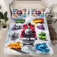 thumbnail image 2 of Homewish Retro Train Queen Sheet Sets,Retro Steam Engine Flat Sheet,Watercolor Splashing Ink Queen Fitted Sheet For Boys Teens,Microfiber Bedroom Decor,4pcs, 2 of 7