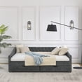 thumbnail image 5 of Queen Size Upholstered Tufted Sofa Bed with Drawers,Button on Back and Copper Nail on Waved Shape Arms,Trundle Bed,Modern Daybed for Kids, Teens and Adults, No Box Spring Needed,84.5"x63.5"x26.5",Grey, 5 of 9