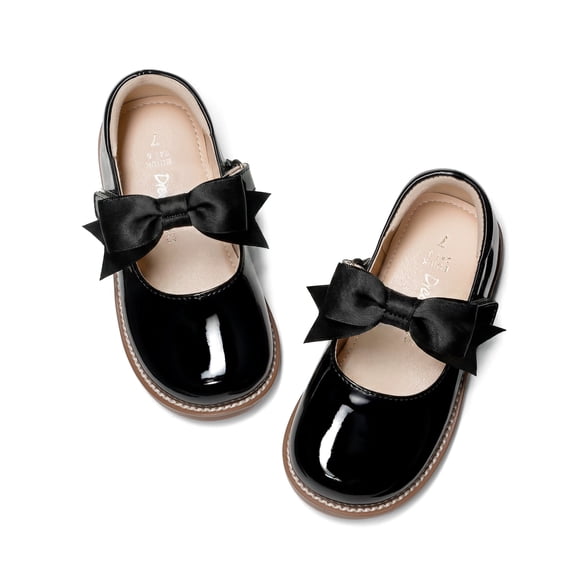 DREAM PAIRS Toddler Girls Mary Jane Flats, Wide Fit Black Dress Shoes with Cushioned Insole, Adjustable Hook & Loop Strap, Comfortable Non-Slip Uniform Shoes for Little Kids
