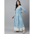 thumbnail image 6 of Janasya Indian Women's Sky Blue Cotton Floral Print Flared Kurta, 6 of 8