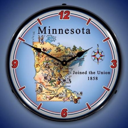 Collectable Sign and Clock State of Minnesota LED Lighted Premium Wall Clock