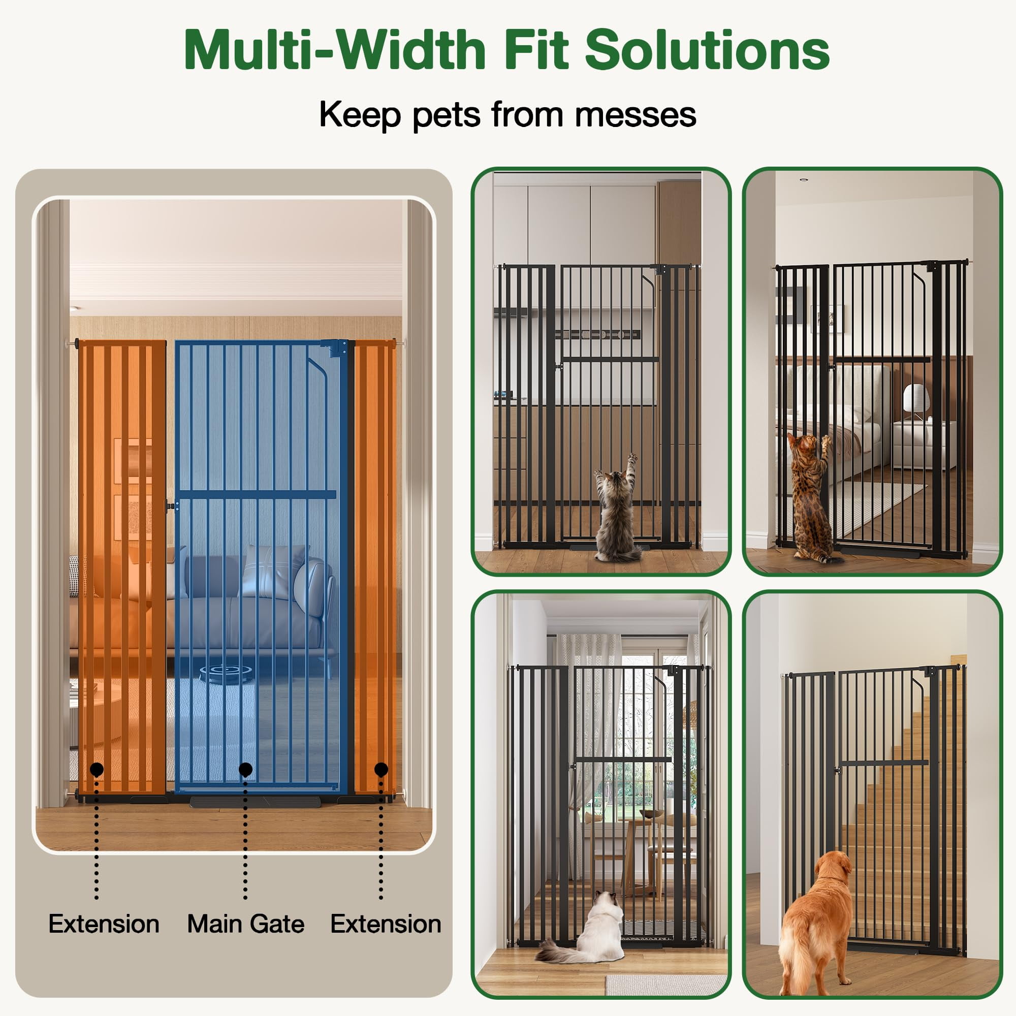 Cofiyard 55" Extra Tall Pet Gate, Dog Gate with 1.37" Gap,Adjustable 29.9"-45.3" Wide Metal Cat Gate, Auto Close Pet Gate for Doorway, No Drilling,Black