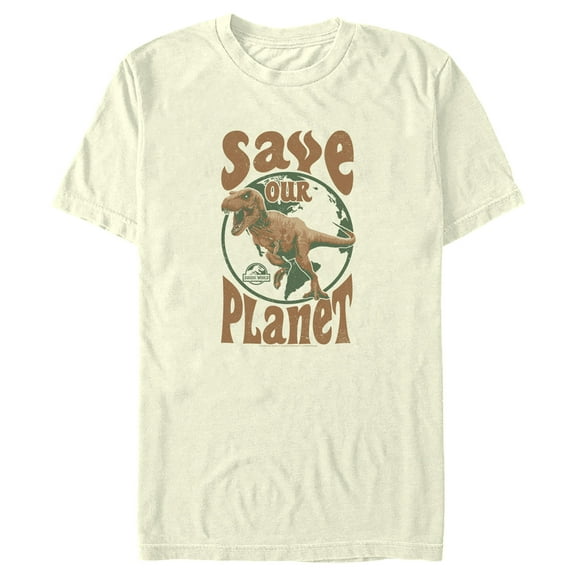 Men's Jurassic World T-Rex Save Our Planet Graphic Tee Cream 2X Large