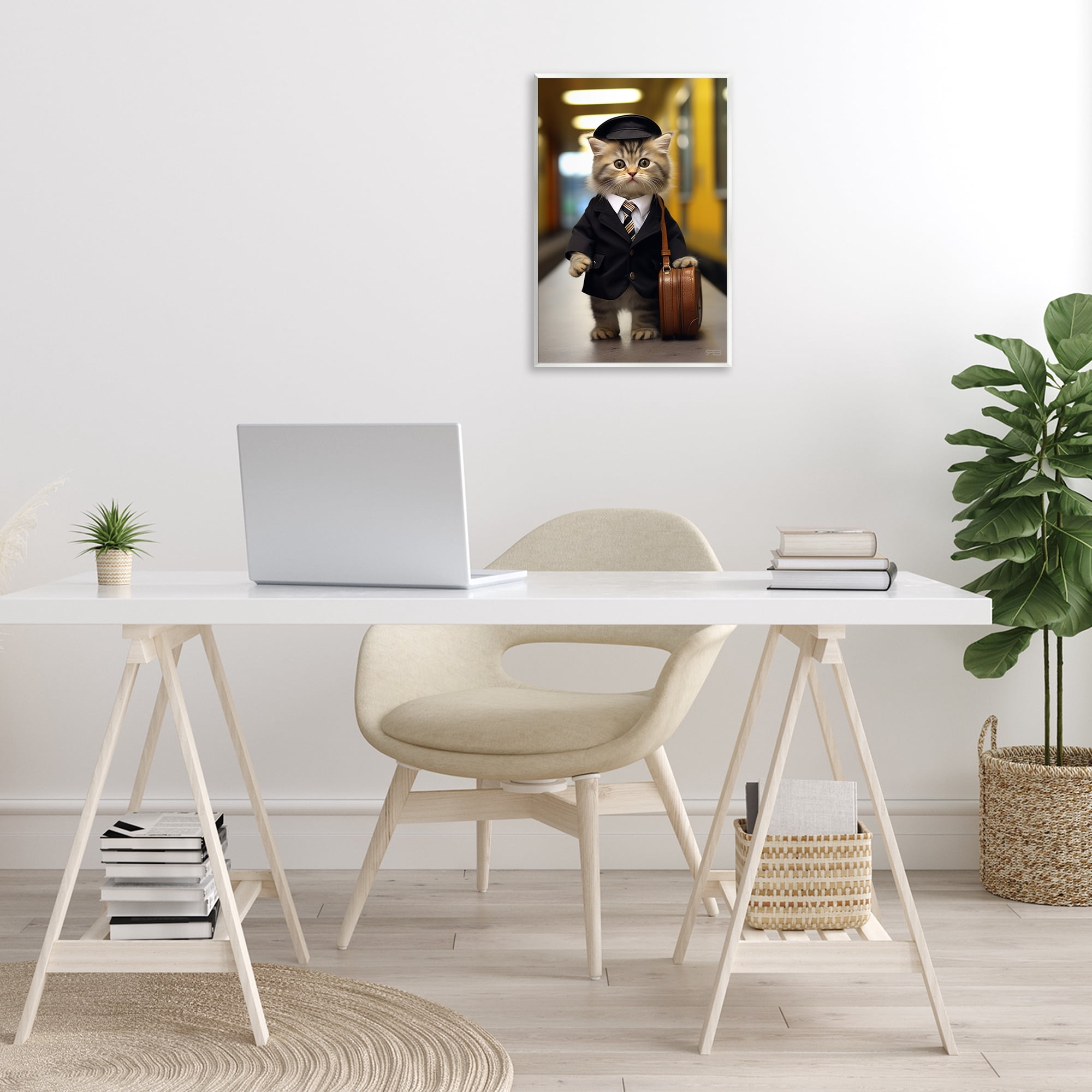 Stupell Industries Traveler Kitten & Briefcase Novelty Painting Unframed Art Print Wall Art, 13 x 19